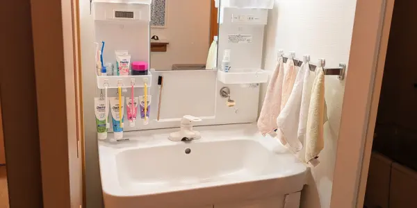 洗面台|4人家族別々に手拭きタオルを設置